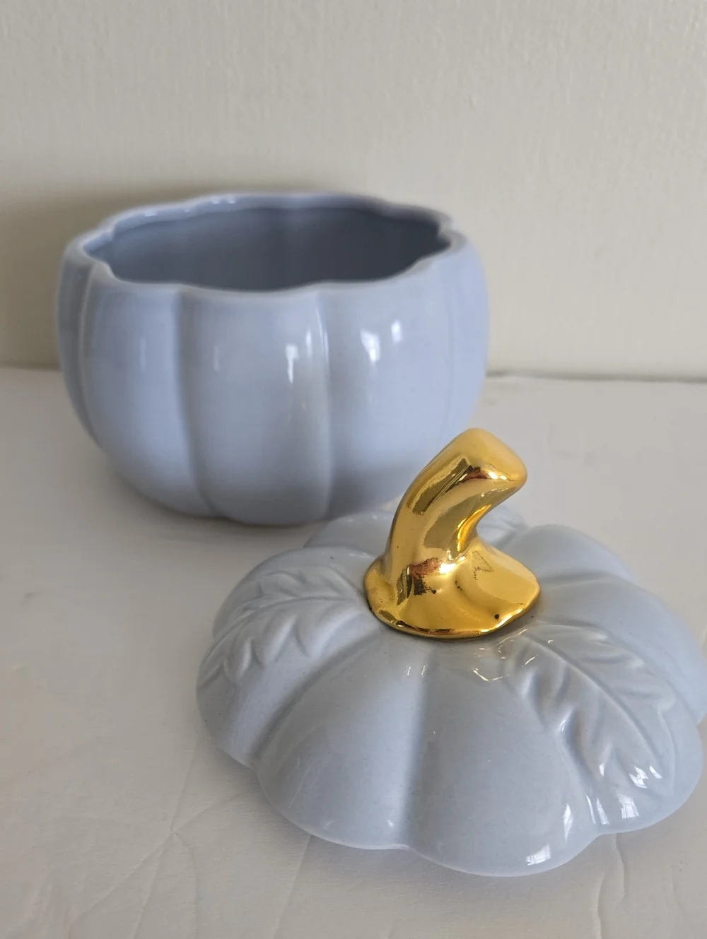 Blue Pumpkin Jar With Gold Stem